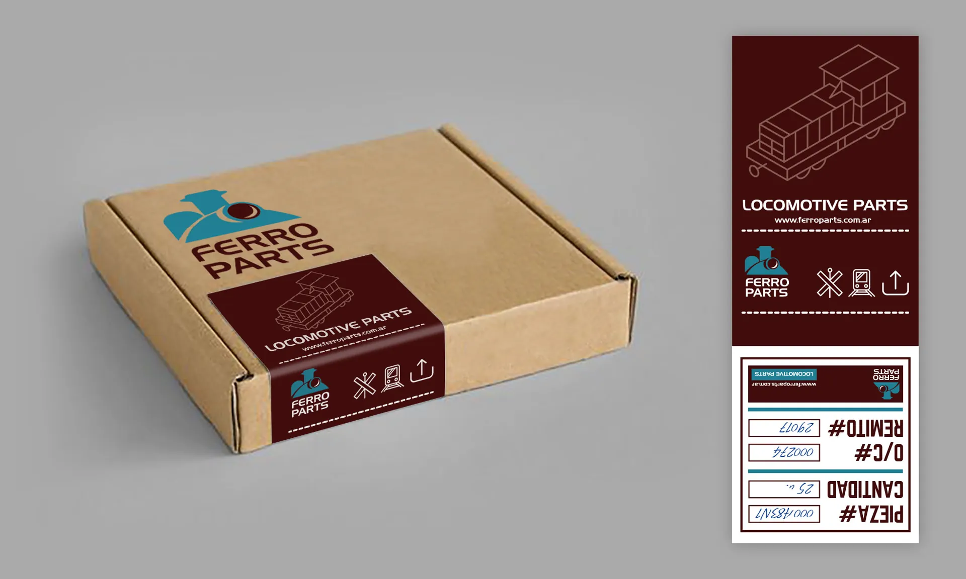 Caja Ferro Parts con faja y etiqueta de despacho
