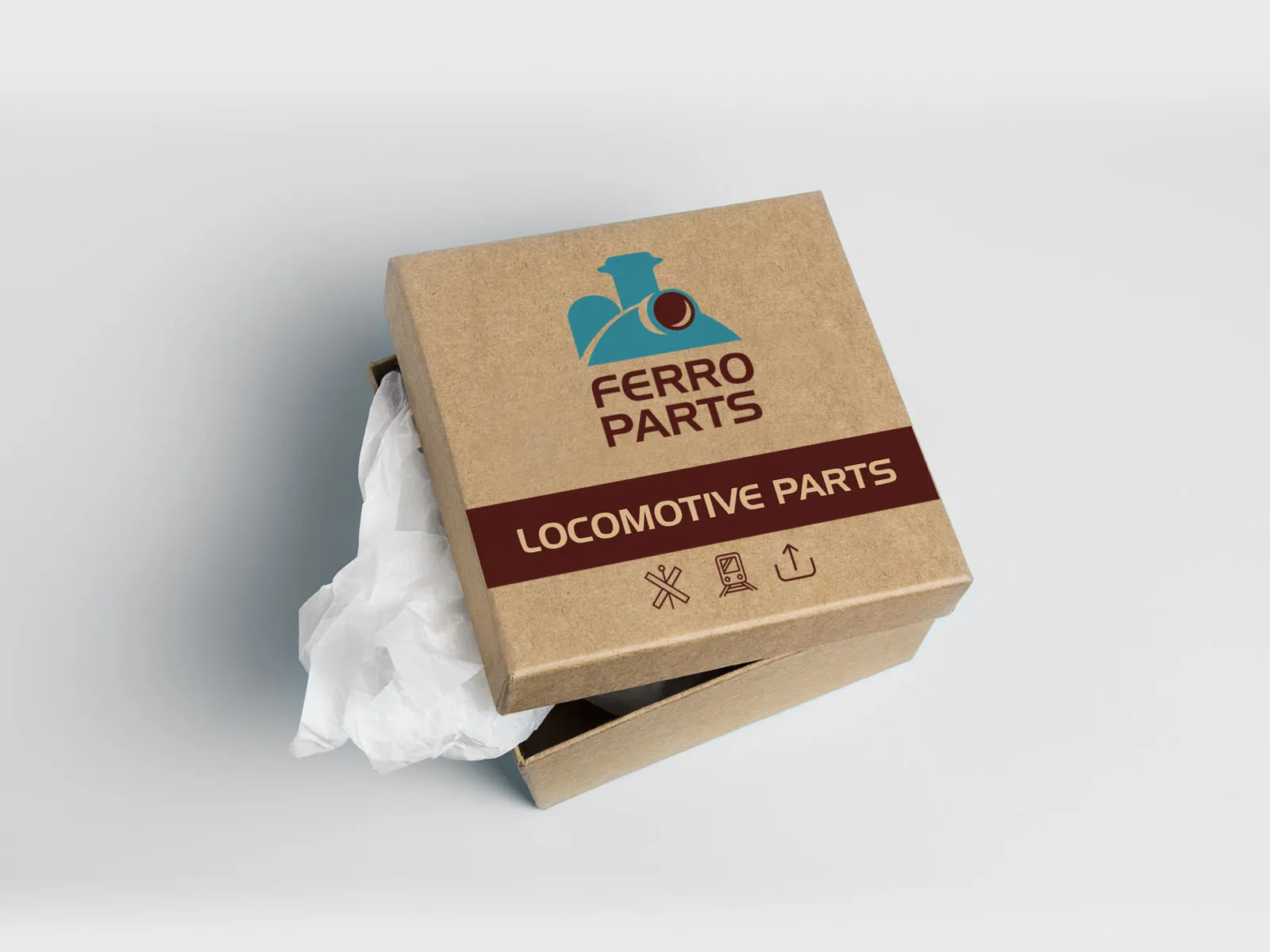 Caja abierta con identidad Ferro Parts