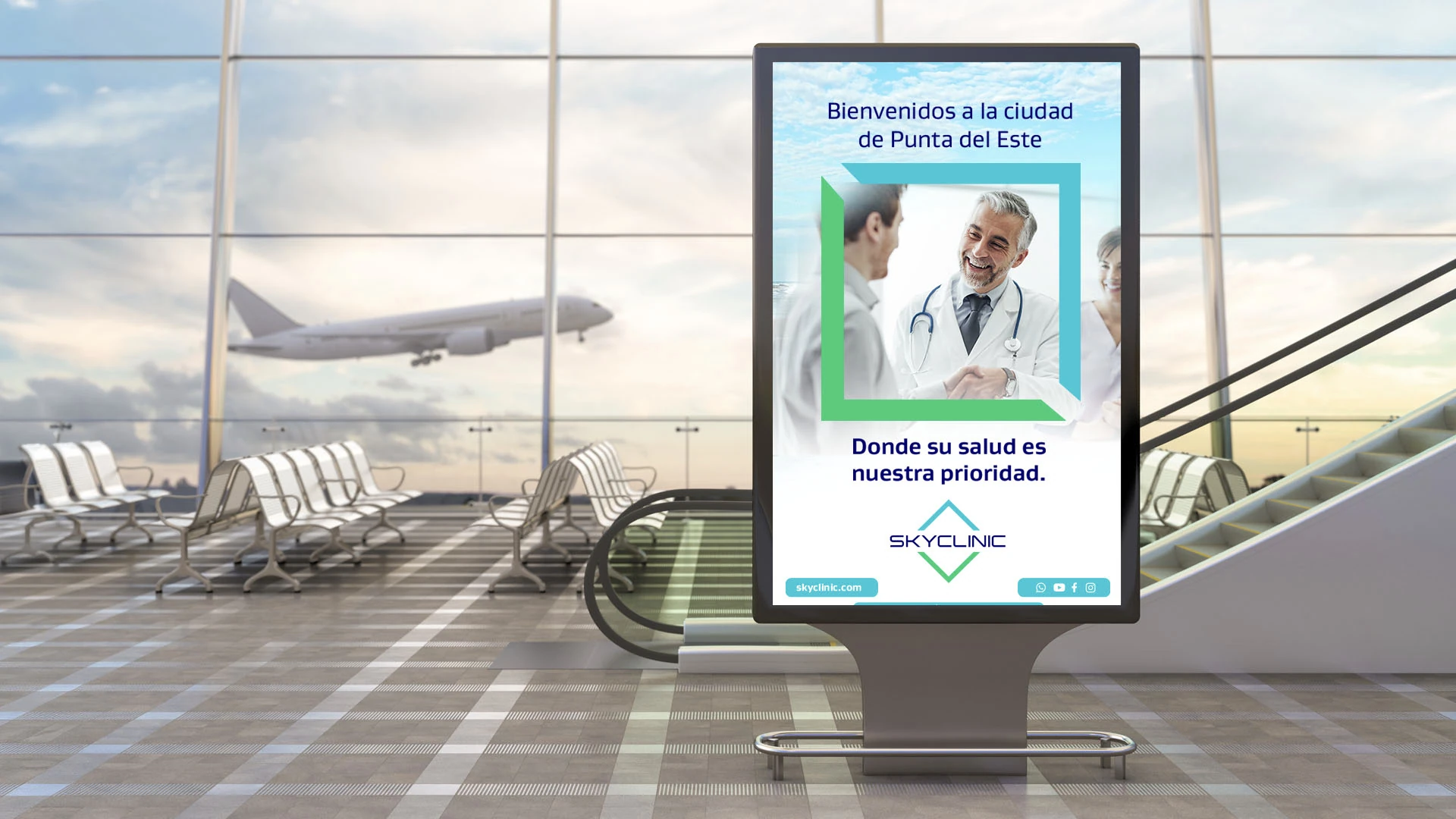Aplicación editorial de la identidad Skyclinic